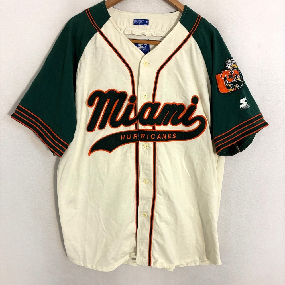 Vtg Starter Miami Hurricanes Baseball Jersey Shirt XL Embroidered Logo Canes